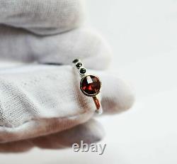 Natural Certified Silver Massive 3ct Red Grenat Handmade Ancient Elle Ring Us8