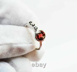 Natural Certified Silver Massive 3ct Red Grenat Handmade Ancient Elle Ring Us8