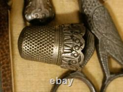 Necessary Sewing Kit in Solid Silver with Antique Case