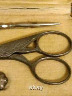 Necessary Sewing Kit in Solid Silver with Antique Case