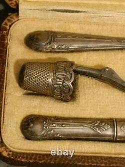 Necessary Sewing Kit in Solid Silver with Antique Case