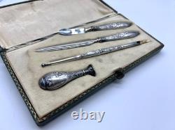 Necessary writing set ancient sterling silver 800 hallmarks ARO box 19th century