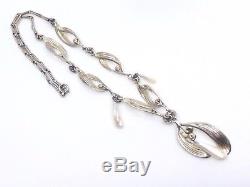 Necklace Old Mistletoe Leaves Sterling Silver Vermeil Pearls Art Nouveau 1900