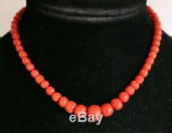 Necklace Old Pearl Coral Faceted Solid Gold / 35cm