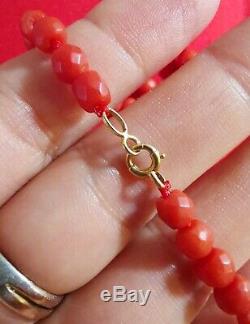 Necklace Old Pearl Coral Faceted Solid Gold / 35cm