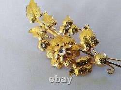 OLD 19th CENTURY SOLID SILVER GILT BROOCH WITH ROSE CUT ROCK CRYSTAL FLOWER