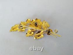 OLD 19th CENTURY SOLID SILVER GILT BROOCH WITH ROSE CUT ROCK CRYSTAL FLOWER