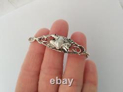OLD ART NOUVEAU SOLID SILVER BRACELET signed Paul DUMONT WATER LILIES MOTHER-OF-PEARL 1900