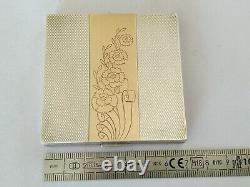 OLD CHAUMET PARIS ART DECO SOLID SILVER AND 18 CARAT GOLD POWDER BOX