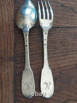 OLD CUTLERY Solid Silver Spoon + Fork Vieillard Hallmarks