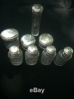 Old 19th Century Crystal And Sterling Silver Toiletry Set