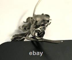 Old ART NOUVEAU solid silver pink brooch Jewelry in Nancy style Hallmarks 6 cm