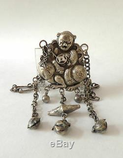 Old And Beautiful Silver Pendant Frog Divinity 19th China Chinese