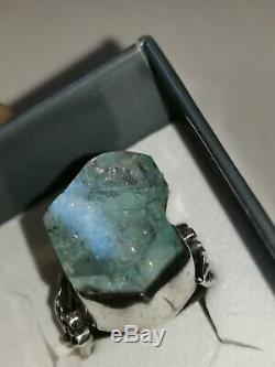 Old Aquamarine Brute In Monte Ring 925 Natur Superb Color