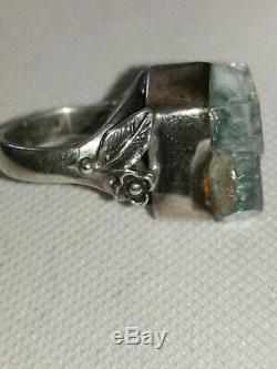 Old Aquamarine Brute In Monte Ring 925 Natur Superb Color