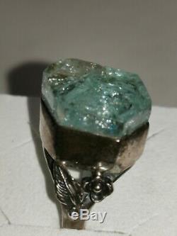 Old Aquamarine Brute In Monte Ring 925 Natur Superb Color