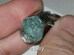 Old Aquamarine Brute In Monte Ring 925 Natur Superb Color