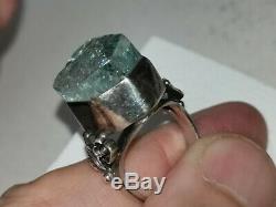 Old Aquamarine Brute In Monte Ring 925 Natur Superb Color