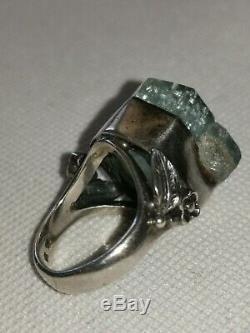 Old Aquamarine Brute In Monte Ring 925 Natur Superb Color