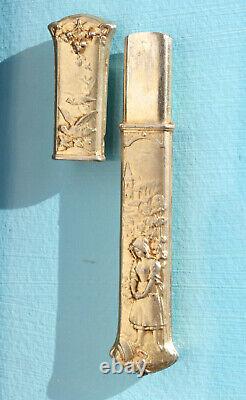 Old Argent Fable Needle Case Sewing Silver Antique Sewing Necessary