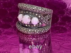Old Art Deco solid silver ring with opals & marcasites size 59 (1.8 mm)