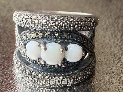 Old Art Deco solid silver ring with opals & marcasites size 59 (1.8 mm)