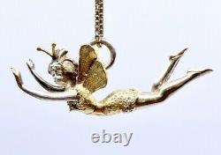 Old Art Nouveau Fairy Charm Pendant In Solid Silver Vermeil 1900