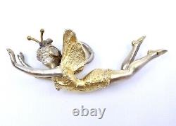 Old Art Nouveau Fairy Charm Pendant In Solid Silver Vermeil 1900