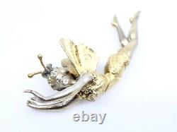 Old Art Nouveau Fairy Charm Pendant In Solid Silver Vermeil 1900