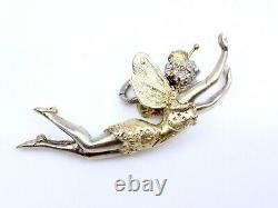 Old Art Nouveau Fairy Charm Pendant In Solid Silver Vermeil 1900