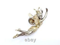 Old Art Nouveau Fairy Charm Pendant In Solid Silver Vermeil 1900