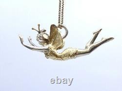 Old Art Nouveau Fairy Charm Pendant In Solid Silver Vermeil 1900