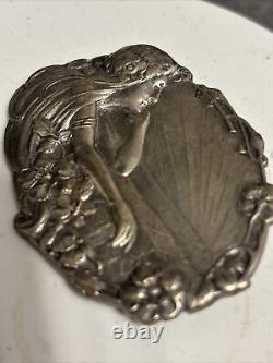 Old Art Nouveau Solid Silver Woman's Brooch By The Window