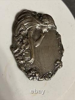 Old Art Nouveau Solid Silver Woman's Brooch By The Window