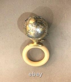 Old Baby Rattle Solid Silver & Vermeil Ring 19th Angelot Angelo 19th