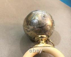 Old Baby Rattle Solid Silver & Vermeil Ring 19th Angelot Angelo 19th