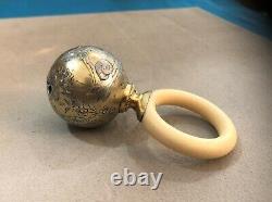 Old Baby Rattle Solid Silver & Vermeil Ring 19th Angelot Angelo 19th