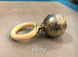 Old Baby Rattle Solid Silver & Vermeil Ring 19th Angelot Angelo 19th