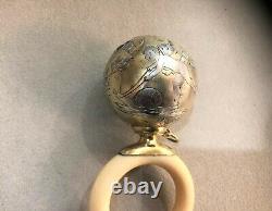 Old Baby Rattle Solid Silver & Vermeil Ring 19th Angelot Angelo 19th