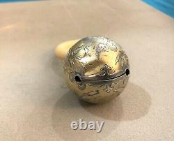 Old Baby Rattle Solid Silver & Vermeil Ring 19th Angelot Angelo 19th