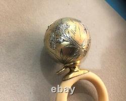 Old Baby Rattle Solid Silver & Vermeil Ring 19th Angelot Angelo 19th