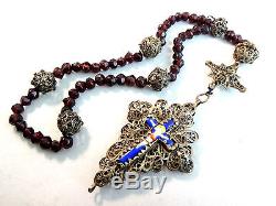 Old Bavarian Silver Sterling Silver Filigree Enamel Chain Garnet Germany XIX