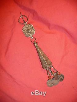 Old Berber Fibula In Silver, French And Spanish Coins Eighteenth Nineteenth