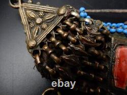 Old Berber headdress Brass silver & glass in its juice 46 cm & 14 cm