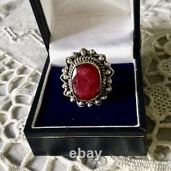 Old Big Ring In Veritable Ruby And Silver Massive Worked