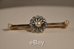 Old Brooch 18k Solid Gold Silver Diamonds Diamonds Antique Solid Gold Brooch