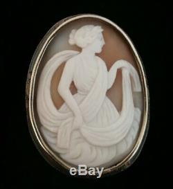 Old Brooch Solid 19th Silver With Cameo Shell