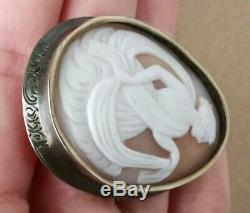 Old Brooch Solid 19th Silver With Cameo Shell
