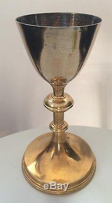 Old Chalice In Sterling Silver Vermeil, Gilded Metal Foot And Cross In Enamels