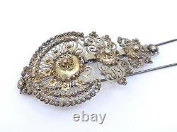 Old Comb Pin Tiara Solid Silver Vermeil Jewel Regional 19th